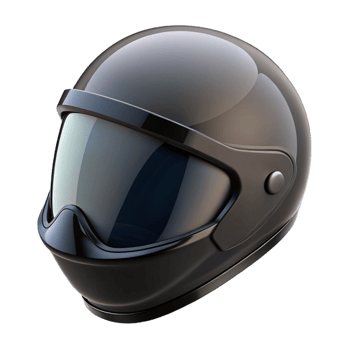 calm enchanting Black motorcycle helmet, visor down, glossy finish, studio lighting, front view, render, isolateon transparent background,high-resolution product photography professional png