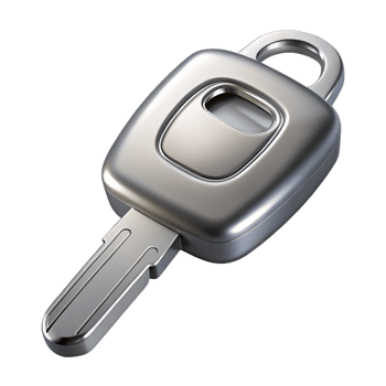 dramatic glorious Silver car key, with logo placeholder, metallic finish, soft lighting, top-down view, render, isolateon transparent background,high-resolution product photography gallery standard png