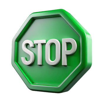 splendinordic Green stop sign, white lettering, metallic finish, studio lighting, front view, render, with transparent background,high-resolution product photography genuine png