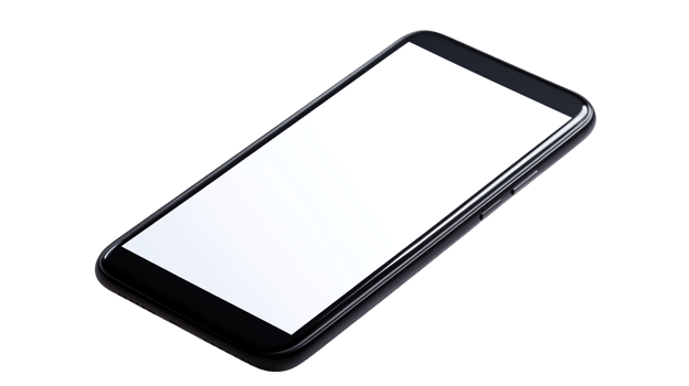Smartphone with Blank White Screen and Black Frame, Isometric View png