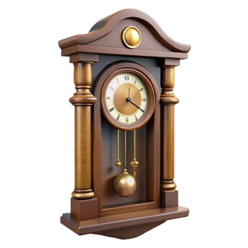 splendiquintessential Antique wall clock, pendulum, wooden case, soft lighting, front view, isolateon transparent background,high-resolution product photography png