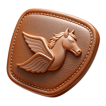 hypnotic unparalleleLeather embosselogo of a wingehorse, detailetexture, soft lighting, front view, product shot, isolateon transparent background,high-resolution product photography png