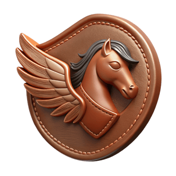 breathtaking exemplary Leather embosselogo of a wingehorse, detailetexture, soft lighting, front view, product shot, isolateon transparent background,high-resolution product photography png