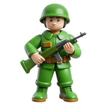 beautiful remarkable Green plastic toy soldier, detaileuniform anrifle, matte finish, dramatic lighting, side view, isolateon transparent background,high-resolution product photography png