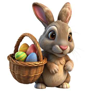Rabbit Holding Basket Full of Festive Eggs png