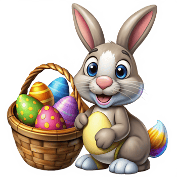 Spring Rabbit Carrying Basket of Decorative Eggs png