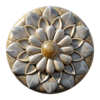 dramatic futuristic Stone mosaic mandala, polishemarble, glossy, soft lighting, top-down view, studio photography, isolateon transparent background,high-resolution product photography ultra HD png