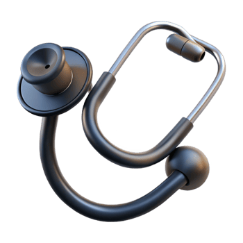 tranquil mesmerizing Stethoscope with dual-heachest piece, matte black tubing, chrome-plateear tips, soft lighting, render, isolateon transparent background,high-resolution product photography refined png