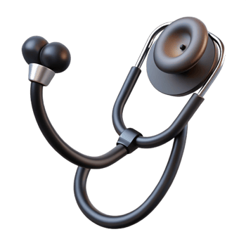 immaculate rare Stethoscope with dual-heachest piece, matte black tubing, chrome-plateear tips, soft lighting, render, isolateon transparent background,high-resolution product photography png