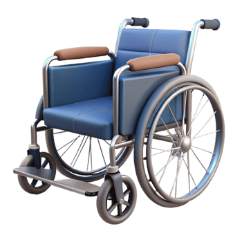 striking memorable Wheelchair with foldable frame, paddeseat, footrests, rear wheels, studio lighting, render, isolateon transparent background,high-resolution product photography png