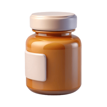 wonderful minimalist Pill bottle with amber glass, childproof cap, white label, studio lighting, front view, render, isolateon transparent background,high-resolution product photography ultra HD png