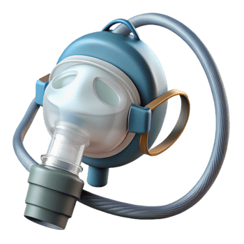 dynamic immaculate Oxygen mask with clear plastic, adjustable straps, oxygen tubing, studio lighting, front view, render, isolateon transparent background,high-resolution product photography luxury png