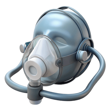 glorious surreal Oxygen mask with clear plastic, adjustable straps, oxygen tubing, studio lighting, front view, render, isolateon transparent background,high-resolution product photography detailed png