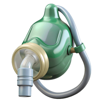 memorable mid-century Oxygen mask with clear plastic, adjustable straps, oxygen tubing, studio lighting, front view, render, isolateon transparent background,high-resolution product photography 8K png