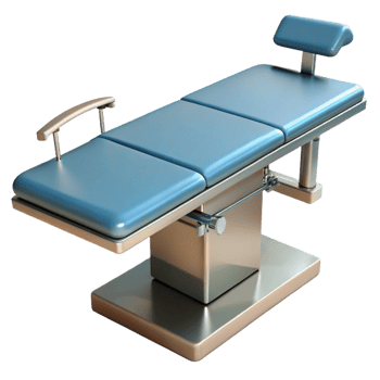 captivating classic Surgical table with adjustable height, paddesurface, stainless steel frame, studio lighting, render, isolateon transparent background,high-resolution product photography impeccable png