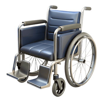 sought-after rustic Wheelchair, chrome frame, paddeseat anbackrest, rubber wheels, studio lighting, photorealistic, isolateon transparent background,high-resolution product photography studio quality png