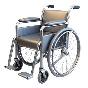 captivating peaceful modern Wheelchair, chrome frame, paddeseat anbackrest, rubber wheels, studio lighting, photorealistic, isolateon transparent background,high-resolution product photography premium png