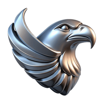 magnificent traditional Chrome-platelogo of a stylizeeagle, highly reflective surface, studio lighting, front view, isolateon transparent background,high-resolution product photography top-tier png