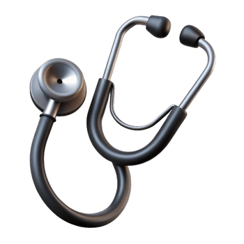 dynamic spectacular Stethoscope with dual-heachest piece, matte black tubing, silver-plateear tips, soft lighting, isolateon transparent background,high-resolution product photography expertly shot png