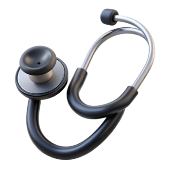 energetic picturesque Stethoscope with dual-heachest piece, matte black tubing, silver-plateear tips, soft lighting, isolateon transparent background,high-resolution product photography museum quality png