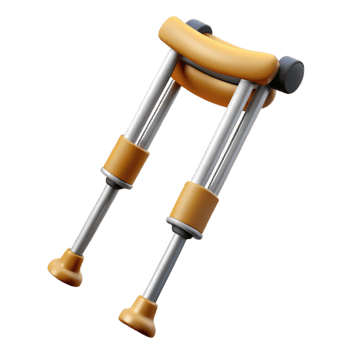 wonderful art deco Crutches with adjustable height, rubber tips, paddearmrests, studio lighting, side view, isolateon transparent background,high-resolution product photography genuine png