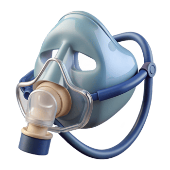 bolstunning Nebulizer mask with clear plastic, adjustable straps, connecting tube, studio lighting, front view, isolateon transparent background,high-resolution product photography studio quality png