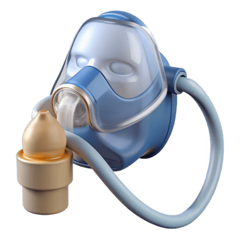 calm mesmerizing Nebulizer mask with clear plastic, adjustable straps, connecting tube, studio lighting, front view, isolateon transparent background,high-resolution product photography studio quality png