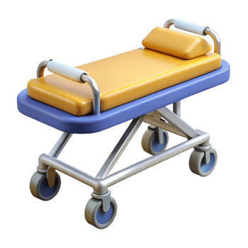 dazzling peaceful organic Gurney with wheels, adjustable height, safety straps, studio lighting, side view, isolateon transparent background,high-resolution product photography genuine png