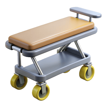 enchanting classic Gurney with wheels, adjustable height, safety straps, studio lighting, side view, isolateon transparent background,high-resolution product photography flawless png