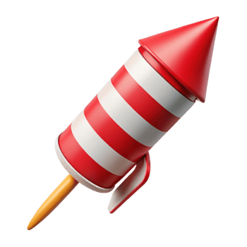 wonderful retro Single firework rocket, reanwhite stripebody, pointetip, fuse visible, studio lighting, side view, isolateon transparent background,high-resolution product photography sharp png