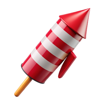 radiant inspireSingle firework rocket, reanwhite stripebody, pointetip, fuse visible, studio lighting, side view, isolateon transparent background,high-resolution product photography png