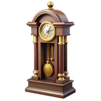 exceptional elegant Antique grandfather clock, wooden case, brass pendulum, front view, dramatic lighting, isolateon transparent background,high-resolution product photography ultra HD png