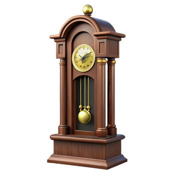 alluring energetic modern Antique grandfather clock, wooden case, brass pendulum, front view, dramatic lighting, isolateon transparent background,high-resolution product photography 8K png