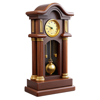 whimsical splendiAntique grandfather clock, wooden case, brass pendulum, front view, dramatic lighting, isolateon transparent background,high-resolution product photography perfect clarity png