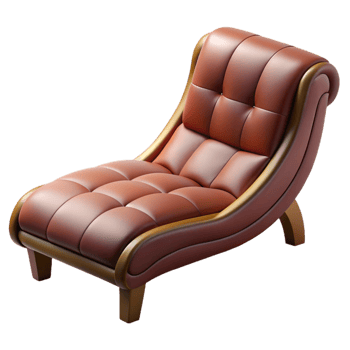 peaceful dramatic Comfortable chaise lounge, leather upholstery, curveshape, soft lighting, isolateon transparent background,high-resolution product photography genuine png