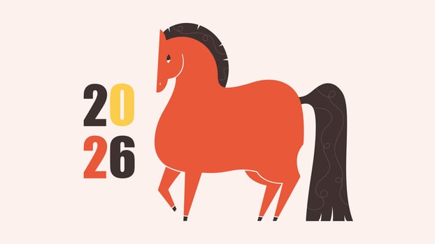 Print with Horse, symbol of 2026 year according Chinese calendar. Print design with animal for greeting cards, posters, banners. Year of the Horse. Happy Chinese New year vector