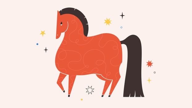 Stylized cute horse. Print design with animal for greeting cards, posters, banners. Year of the Horse. Happy Chinese New year vector