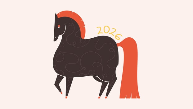Illustration with horse, symbol of 2026 year. Design with animal for greeting cards, posters, banners. Happy Chinese New year vector