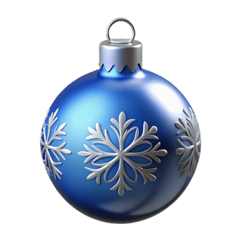 impressive memorable Blue ansilver glass ball ornament, with snowflake pattern, studio lighting, top-down view, glossy finish, isolateon transparent background,high-resolution product photography png