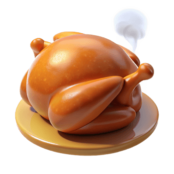 striking rare RoasteThanksgiving turkey, golden brown skin, crispy, with steam rising, studio lighting, front view, glossy finish, isolateon transparent background,high-resolution product photography png