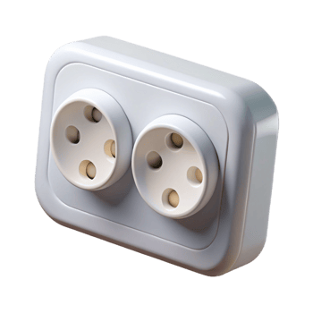 nostalgic vibrant Modern wall socket, white plastic, three-prongeoutlets, soft lighting, front view, detaileillustration, with transparent background,high-resolution product photography high quality png