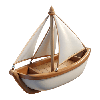 serene acclaimeSmall sailboat with white sails, wooden hull, rope rigging, soft lighting, detaileillustration, isolateon transparent background,high-resolution product photography png