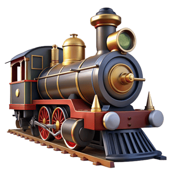 nostalgic magnificent Train locomotive, classic design, steam engine, dramatic lighting, detaileillustration, with transparent background,high-resolution product photography 8K png