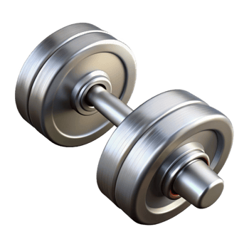 glorious sought-after Silver metal dumbbell with knurlegrip, studio lighting, side view, product shot, isolateon transparent background,high-resolution product photography png