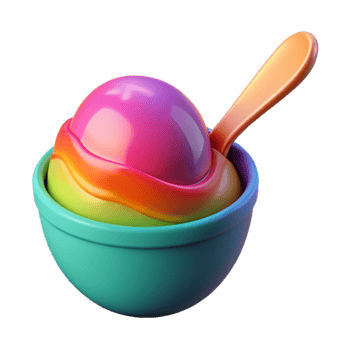 dramatic fascinating Rainbow sherbet scoop, vibrant colors, studio lighting, front view, glossy finish, photorealistic, isolateon transparent background,high-resolution product photography 8K png