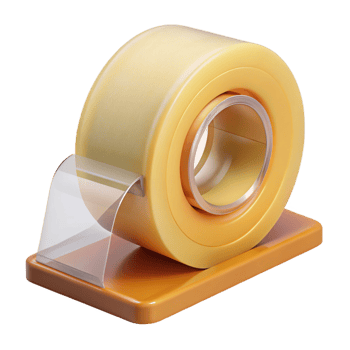exceptional retro Roll of clear packing tape, plastic dispenser, serrateedge, soft lighting, front view, isolateon transparent background,high-resolution product photography premium png