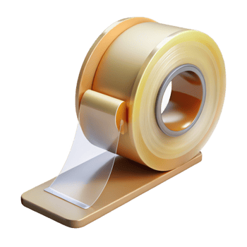 calm captivating Roll of clear packing tape, plastic dispenser, serrateedge, soft lighting, front view, isolateon transparent background,high-resolution product photography impeccable png