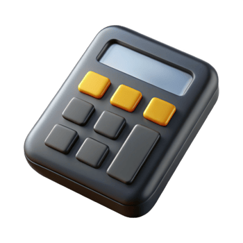 exquisite mid-century Calculator, black plastic, LCdisplay, solar powered, top-down view, soft lighting, isolateon transparent background,high-resolution product photography sharp png