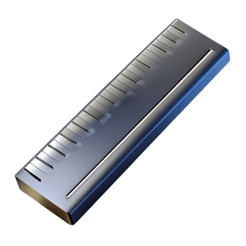 quintessential mid-century Ruler, stainless steel, metric animperial markings, etchedetail, side view, studio lighting, isolateon transparent background,high-resolution product photography luxury png