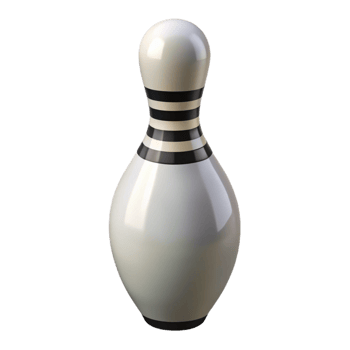 energetic wonderful Single white bowling pin with three black stripes, glossy finish, studio lighting, front view, isolateon transparent background,high-resolution product photography expertly shot png